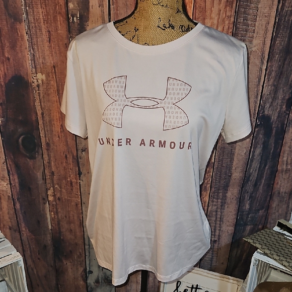 Under Armour Tops - Under Armour Light Pink Short Sleeve Logo Tee for Women Size XL